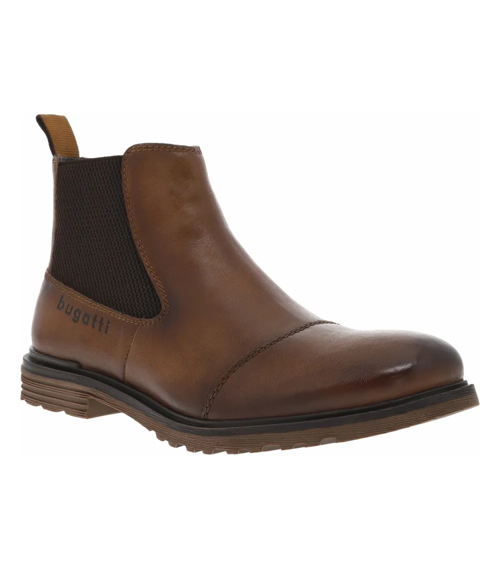 Boots Bugatti en cuir cognac et à soufflets élastiqués