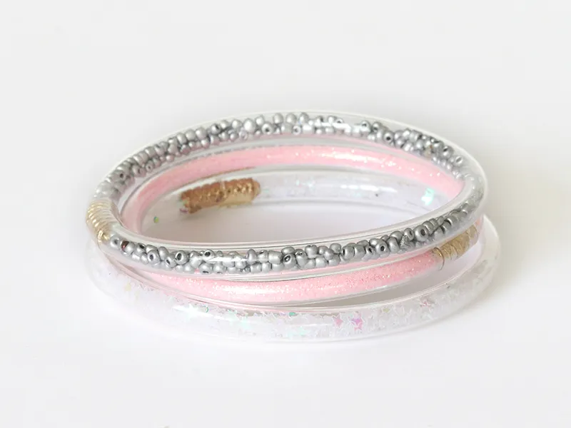 Bracelet jonc bouddhiste fantaisie - rose pâle - paillettes fines