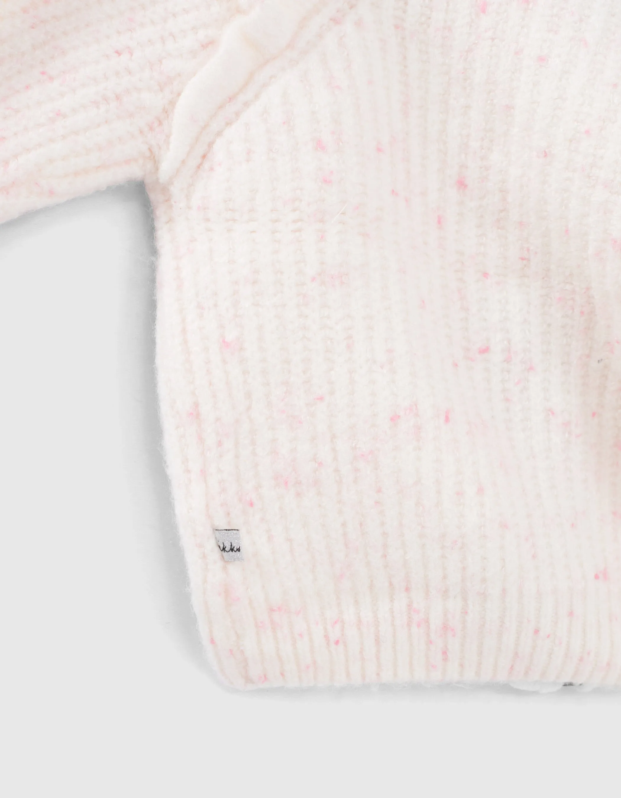Cardigan blanc tricot doupions roses zippé bébé fille