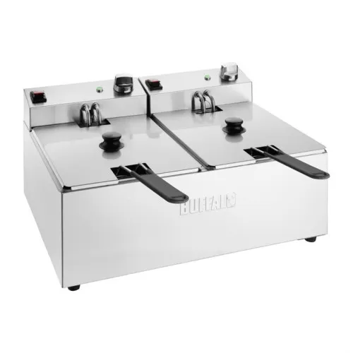 Friteuse double Buffalo 2 x 5L - Haute performance, inox, 2x2,8kW