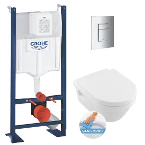 Grohe RAPID SL Project bâti support autoportant, cuvette Villeroy & Boch Architectura sans bride + abattant frein de chute, blan