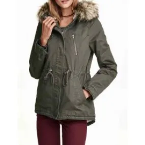 Manteau hiver capuche fourrure pour femme avec cordon ceinture