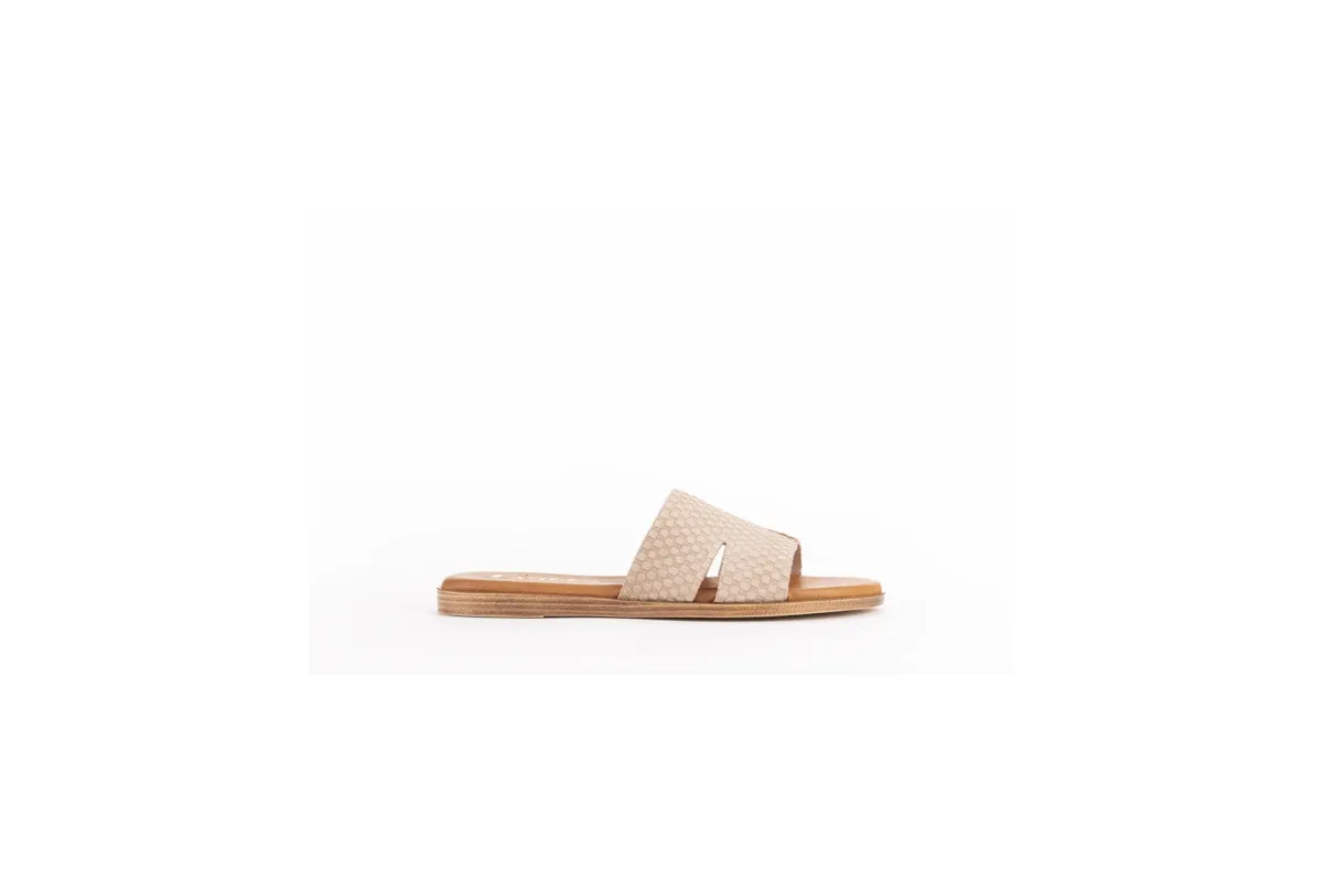 Mules plates en cuir fantaisie - Beige