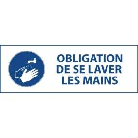 Panneau 'obligation de se laver les mains' m011 autocollant 450x150mm