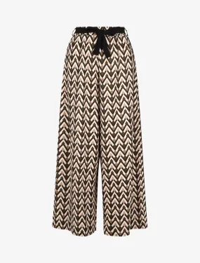 Pantalon ample taille haute motif zigzag fantaisie - Noir