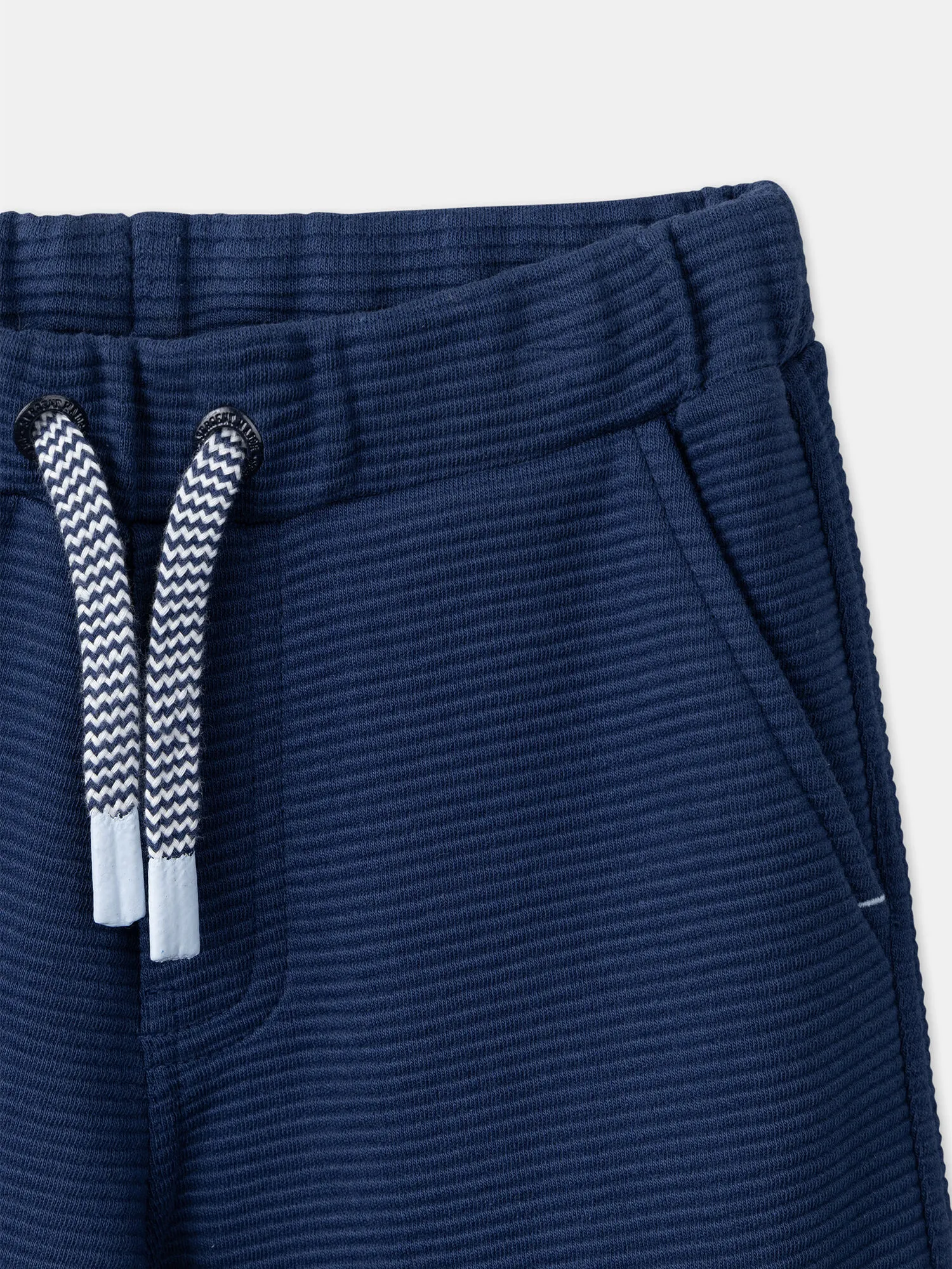 Pantalon bleu en maille fantaisie texturée