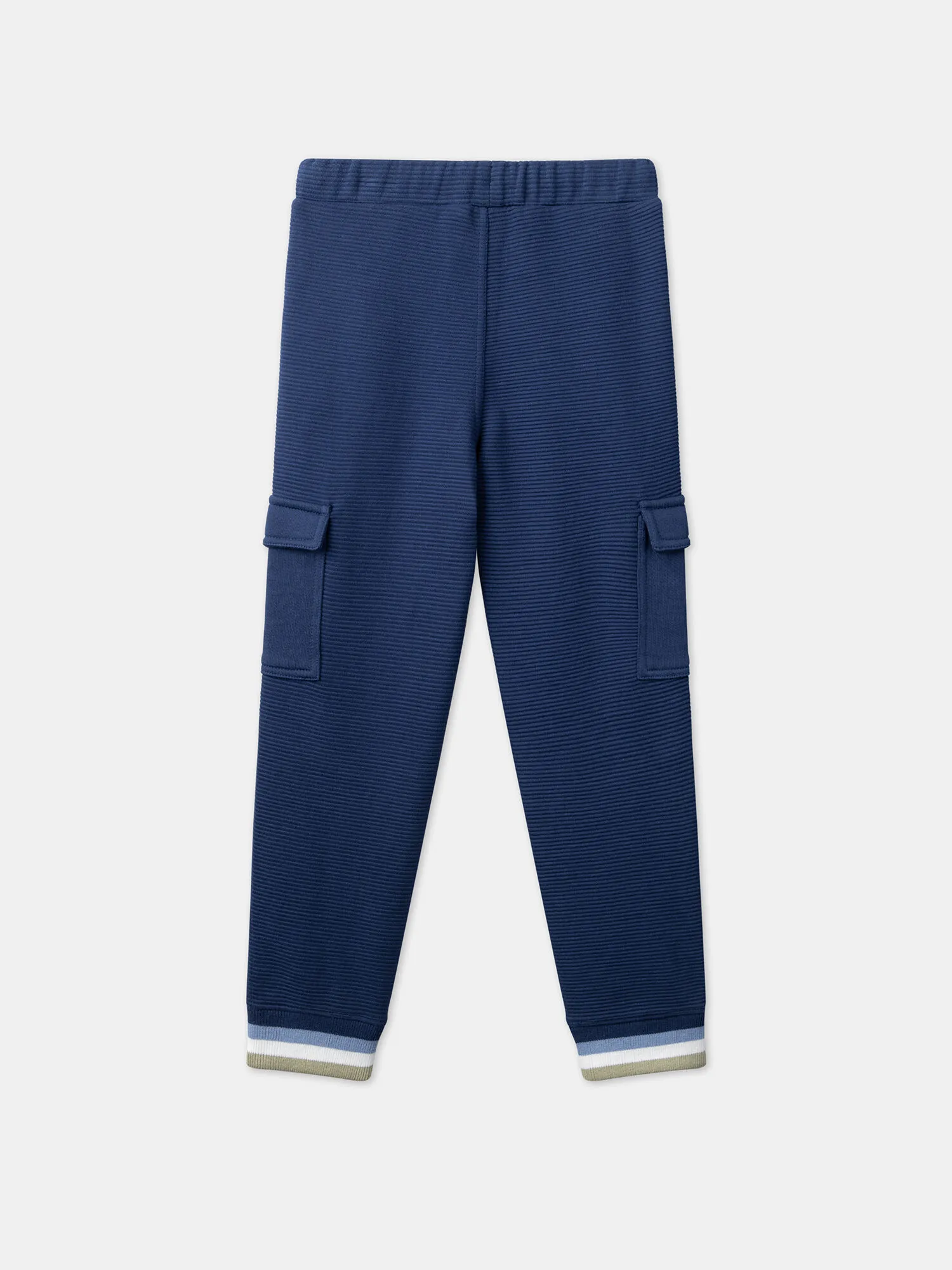Pantalon bleu en maille fantaisie texturée