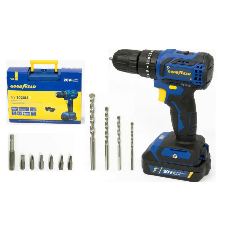 Perceuse visseuse Brushless 20V + Batterie lithium 2.0 Ah Malette + 11 Accessoires GOODYEAR