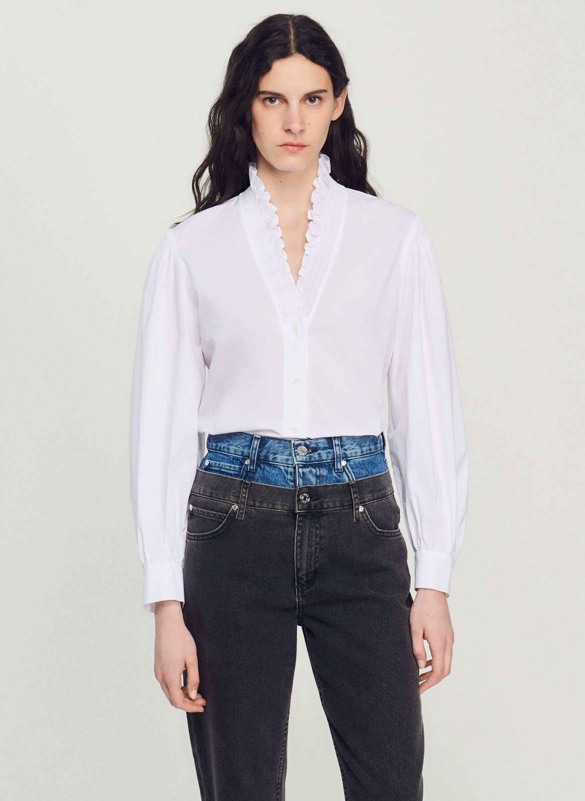 SANDRO  Chemise col fantaisie en coton - Blanc