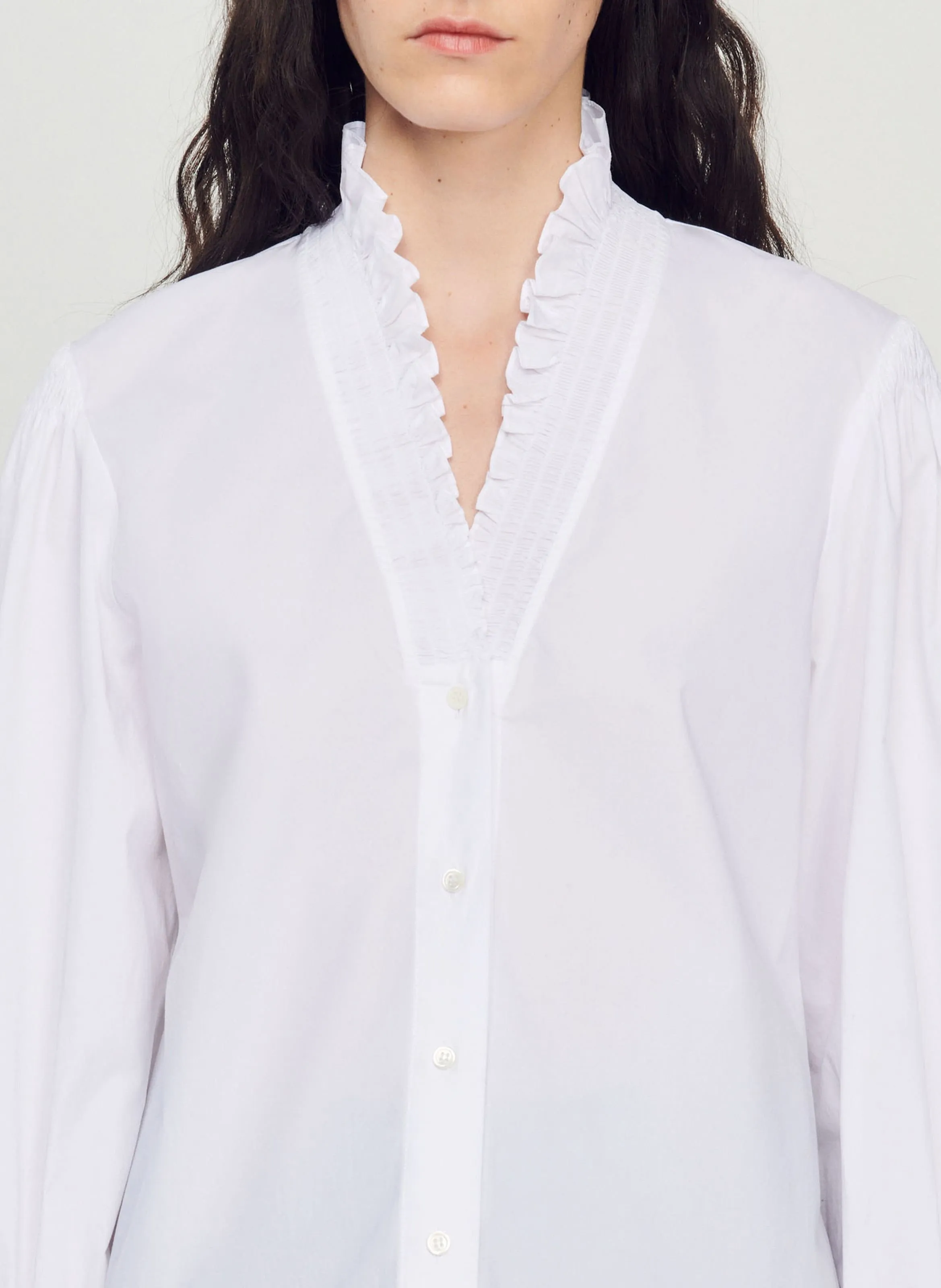 SANDRO  Chemise col fantaisie en coton - Blanc