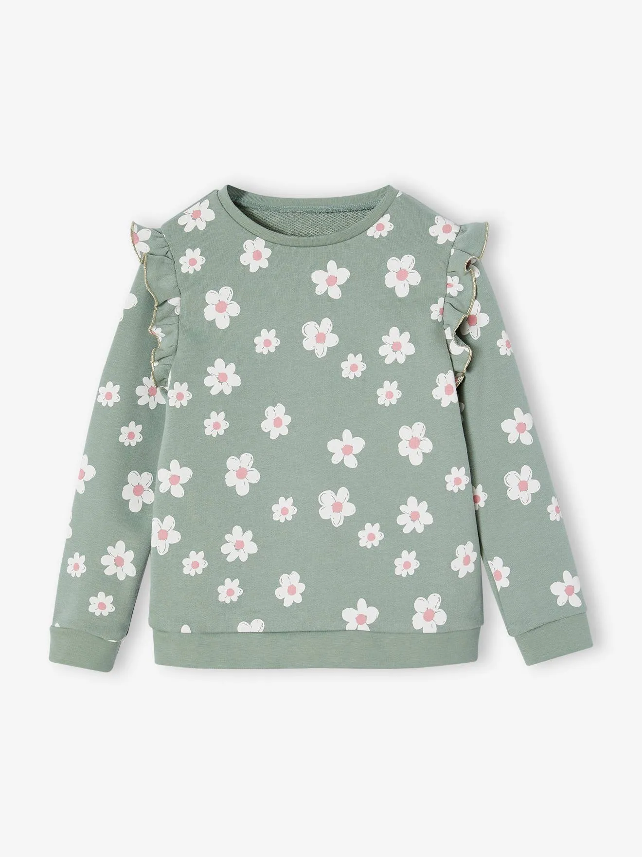Sweat à volants fille détails fantaisie vert de gris - Vertbaudet